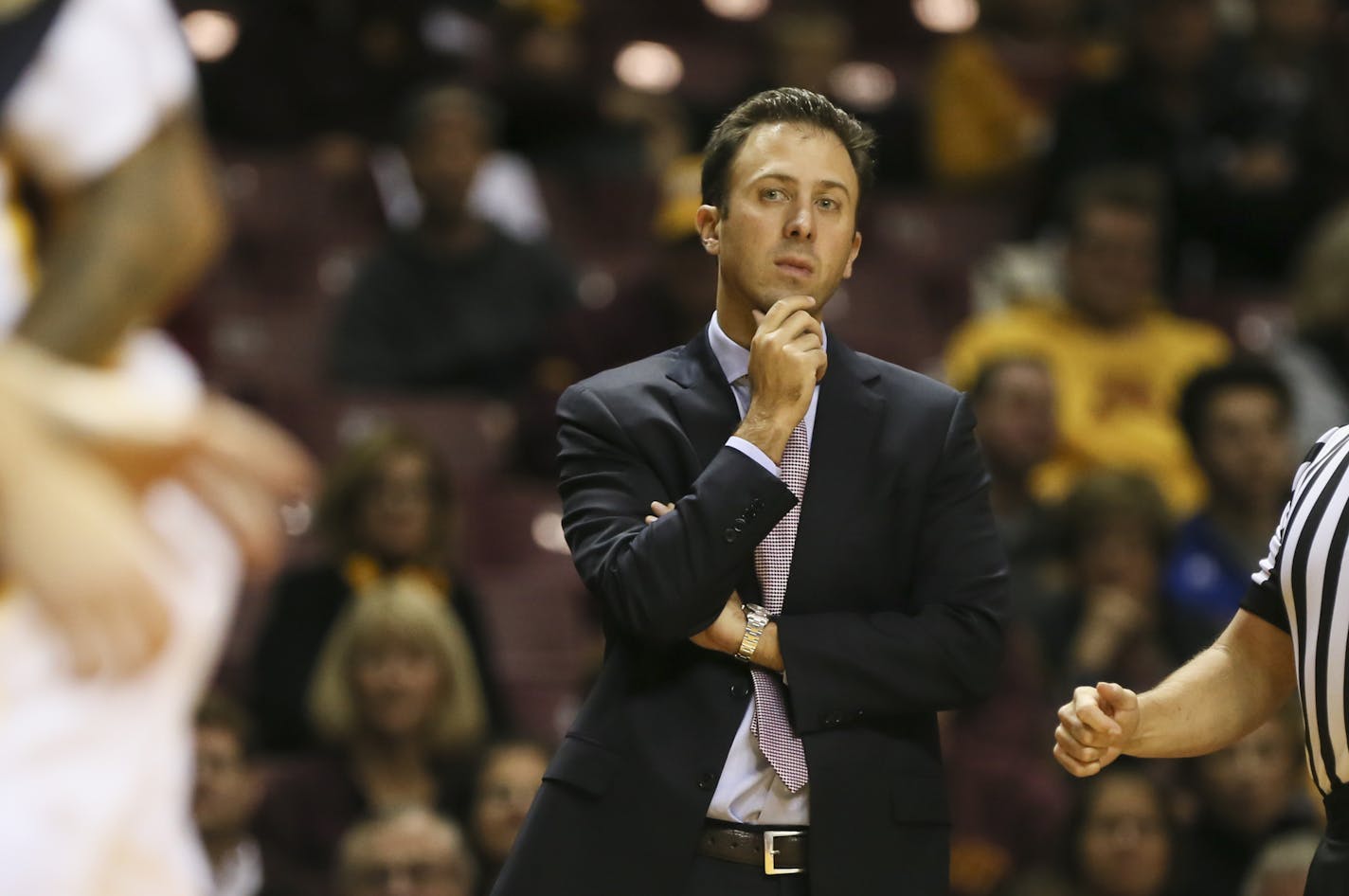 Minnesota head Coach Rick Pitino during the first half. ] RENEE JONES SCHNEIDER &#x2022; renee.jones@startribune.com The Gophers hosted Concordia St. Paul for an exhibition game on November 2, 2017, at Williams Arena in Minneapolis, Minn.