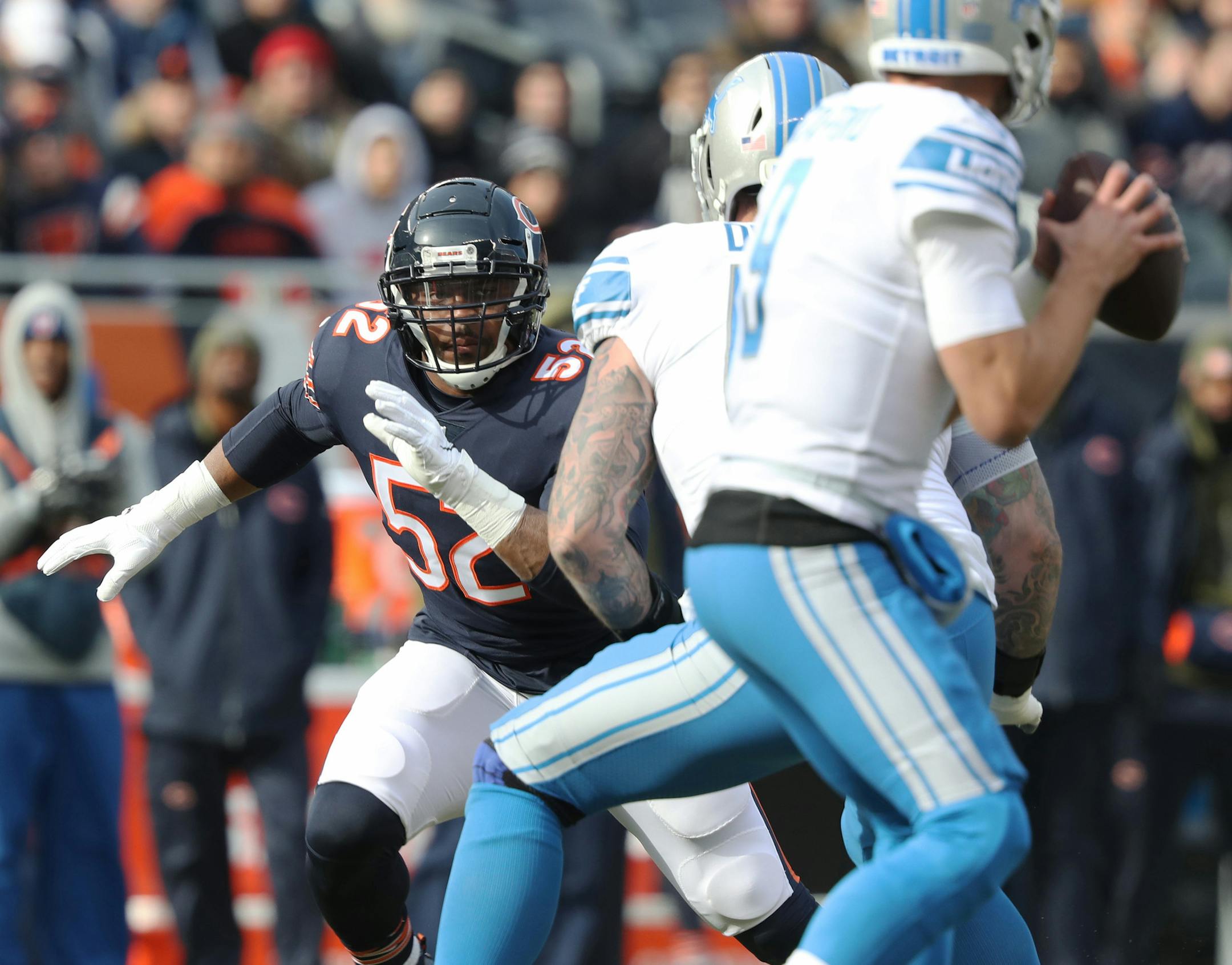 Bears linebacker Khalil Mack, added at great cost in the offseason, presents a special challenge first to offensive linemen and then to quarterbacks.