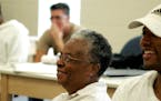 Bertha Dupre, then 87, shares a laugh with a classmate at UNC Charlotte in 2008. Dupre died in December but will get a military veteran's funeral at S