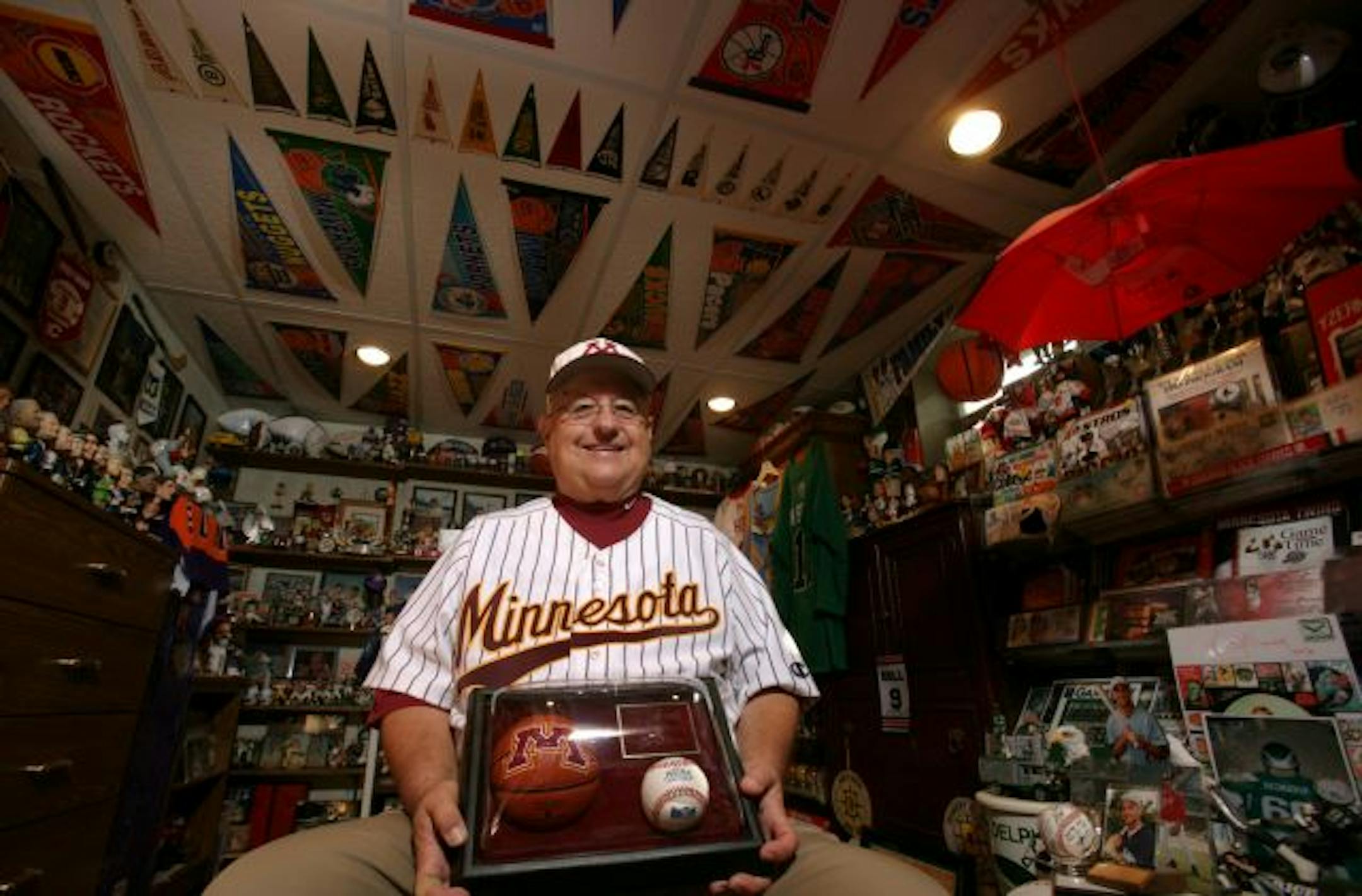 Gophers announcer Dick Jonckowski has a sports museum of memorabilia in his home.