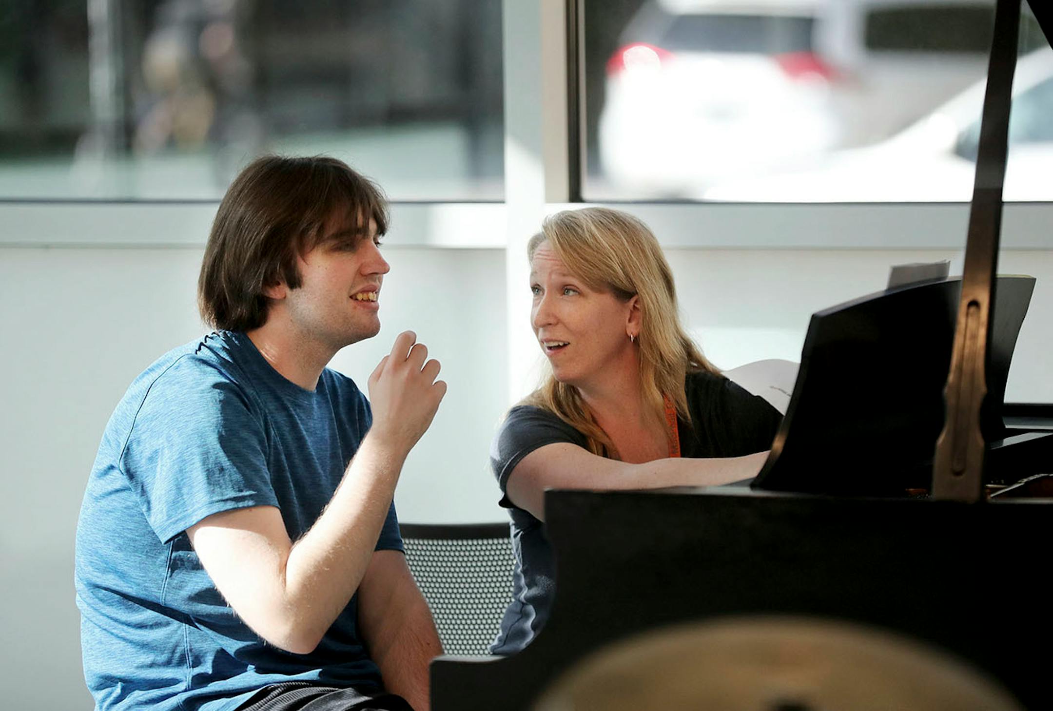 Alex Hagen played piano during a lesson with Melissa Wenszell, MacPhail Music Therapy Co-Founder, Senior Music Therapist and Hagen's piano instructor
at MacPhail Center for Music Tuesday, May 15, 2018, in Minneapolis, MN.