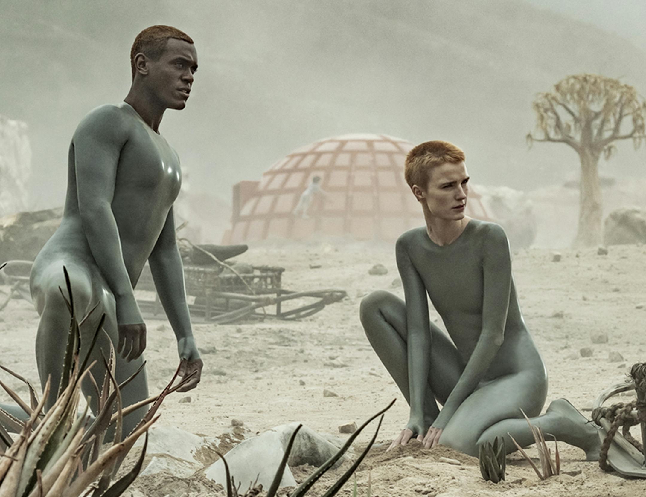 Abubakar Salim and Amanda Collin in Ridley Scott's "Raised By Wolves," now on HBO MAX.