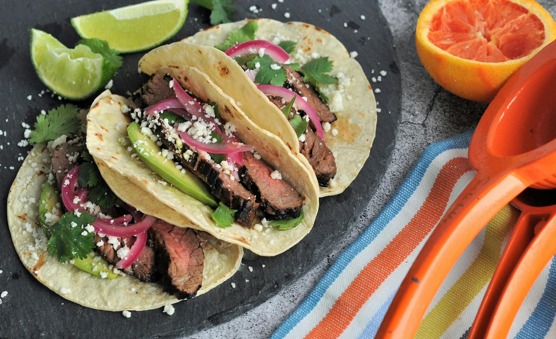 Smoky Citrus-Marinated Skirt Steak Tacos. Photo by Meredith Deeds * Special to the Star Tribune