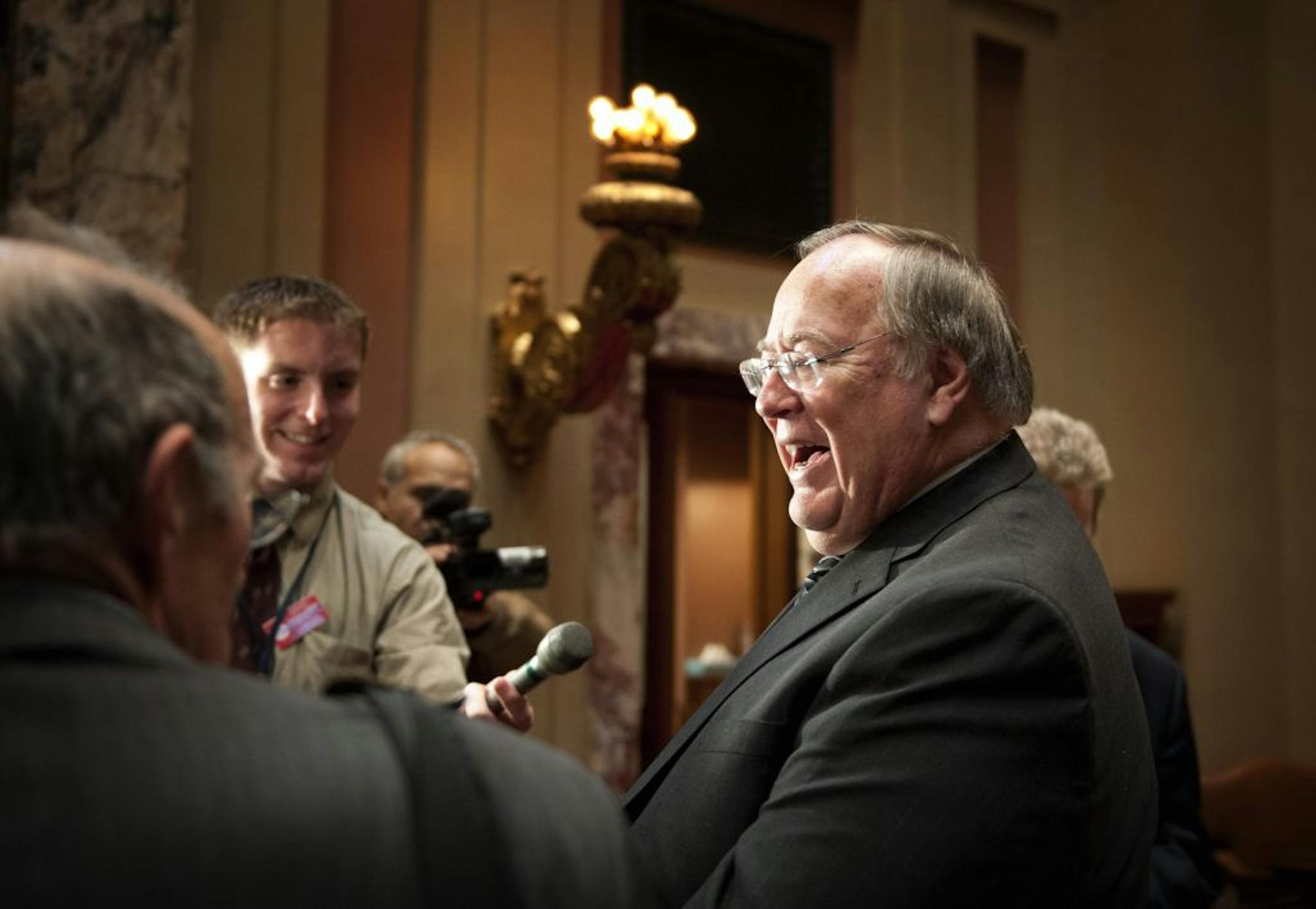 Minnesota Senate Majority Leader David Senjem spoke to reporters after the close of the first legislative session. January 24, 2012.