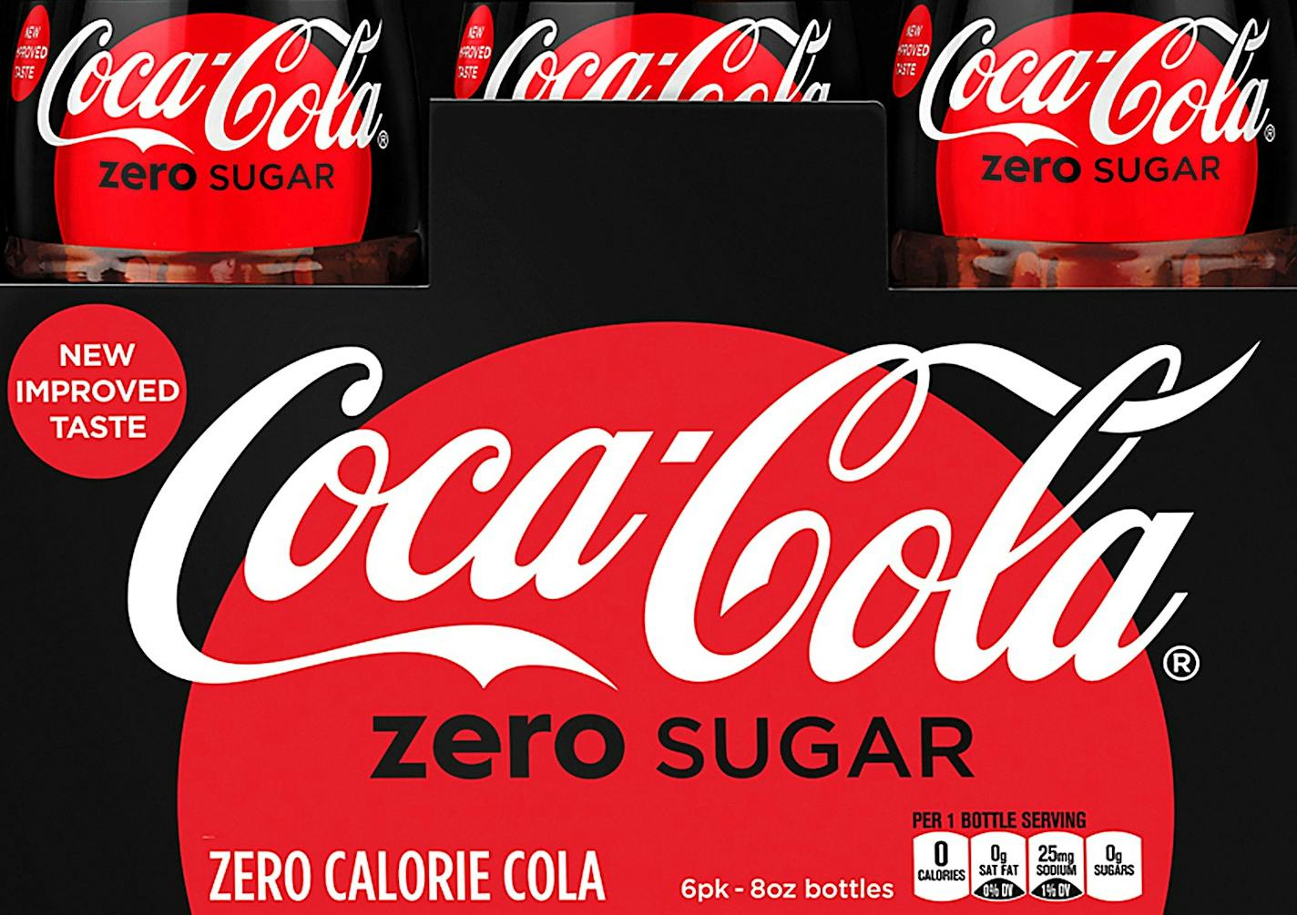 This photo provided by Coca-Cola shows a six-pack of bottled Coca-Cola Zero Sugar. Coke Zero is getting a makeover as Coke Zero Sugar in the United States. The new cans and bottles, which will incorporate more red like regular Coke, will start hitting shelves in August 2017. The company says people didn't always understand that Coke Zero's name means it has no calories. The push comes as Diet Coke's sales continue to decline. (Rodger Macuch/Courtesy of Coca-Cola via AP)