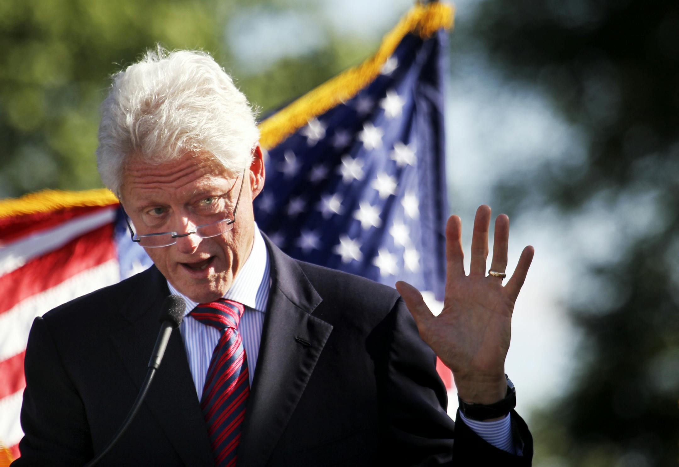 Prior to the unveiling President Bill Clinton spoke Saturday, Aug. 4, 2012, outside the Capitol in St. Paul, MN.