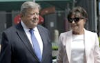 Viktor and Amalija Knavs listen as their attorney makes a statement in New York, Thursday, Aug. 9, 2018. First Lady Melania Trump's parents have been 