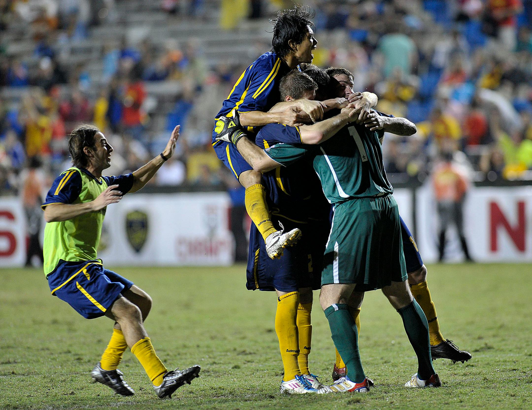 Minnesota Stars players celebrate winning the NASL Championship Series Finals against the Fort Lauderdale Strikers on Saturday, October 29, 2011, at Lockhart Stadium in Fort Lauderdale, Florida. (Michael Laughlin/Sun Sentinel/MCT)