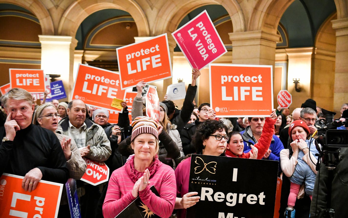 Over one thousand people showed up from around Minnesota as Minnesota Citizens Concerned for Life held a March on the State Capitol commemorating the 45th anniversary of the Roe v. Wade decision. The March for Life had to be moved from the Capitol steps to inside and heavy snow moved through the Twin Cities. ] GLEN STUBBE &#xef; glen.stubbe@startribune.com Monday, January 22, 2018 Over one thousand people showed up from around Minnesota as Minnesota Citizens Concerned for Life held a March on th