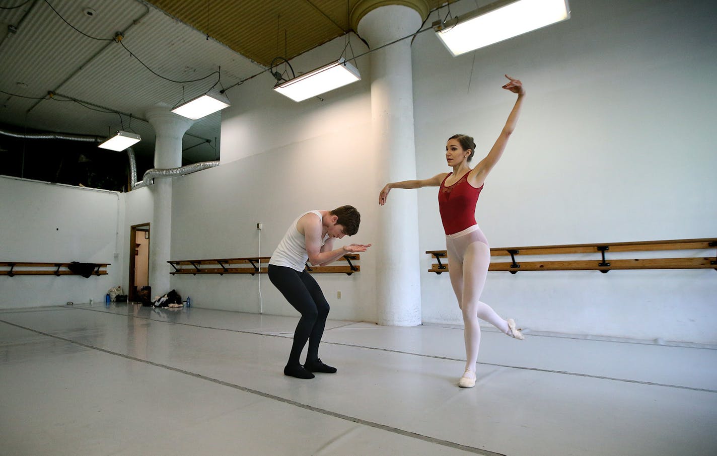 Ballet Minnesota dancers Aaron Davies and Annie Nimmo rehearsed in a studio that will give way to an upscale mix.