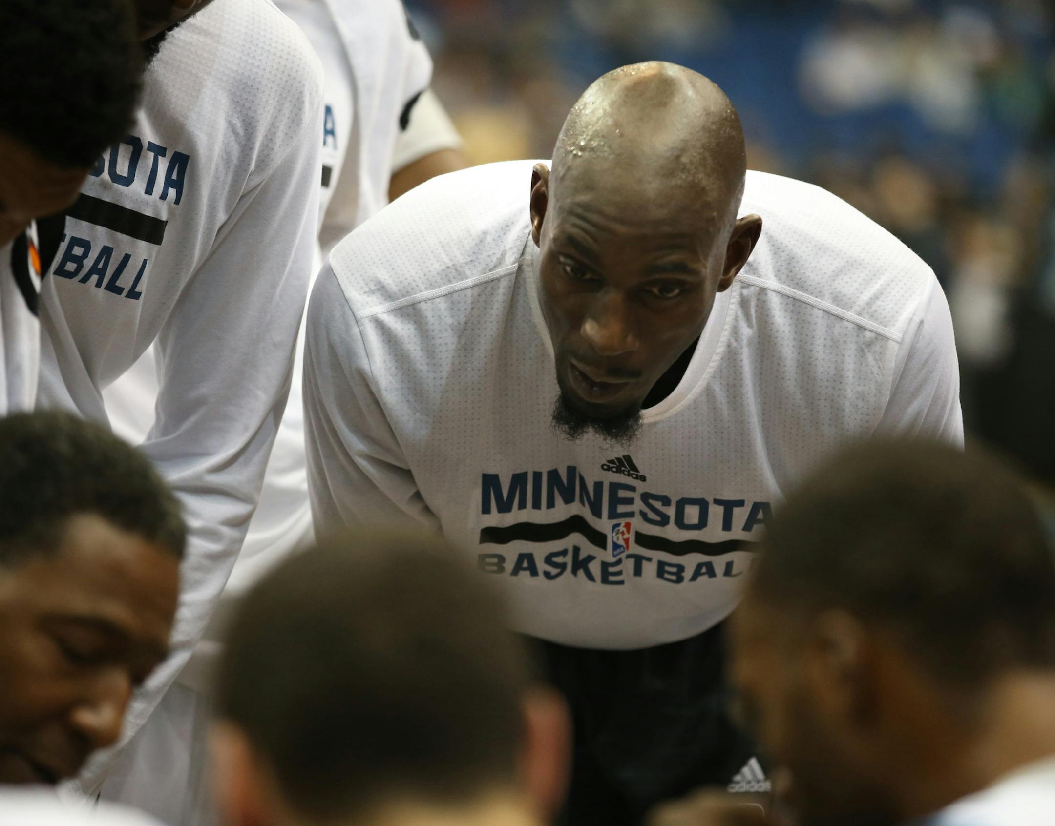Kevin Garnett took a coach’s stance during the Timberwolves ‘ preseason game Friday against Milwaukee. Leading is among the items on his job description.