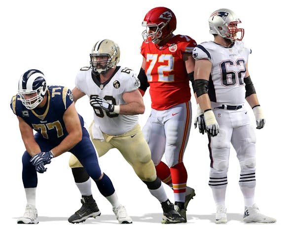 Rams tackle Andrew Whitworth, Saints center Max Unger, Chiefs offensive tackle Eric Fisher and Patriots guard Joe Thuney