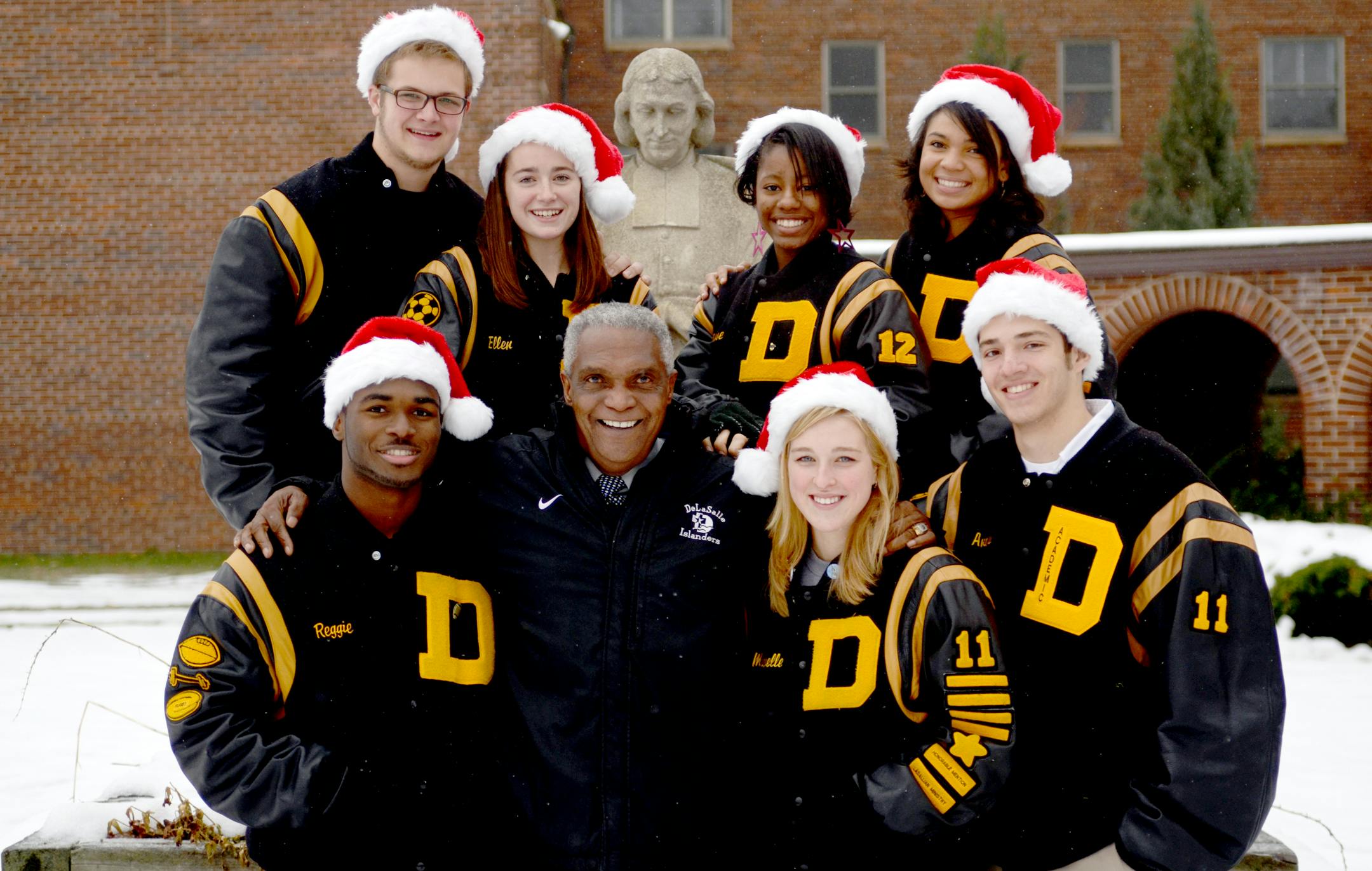 Brother Michael Collins with DeLaSalle High School students.