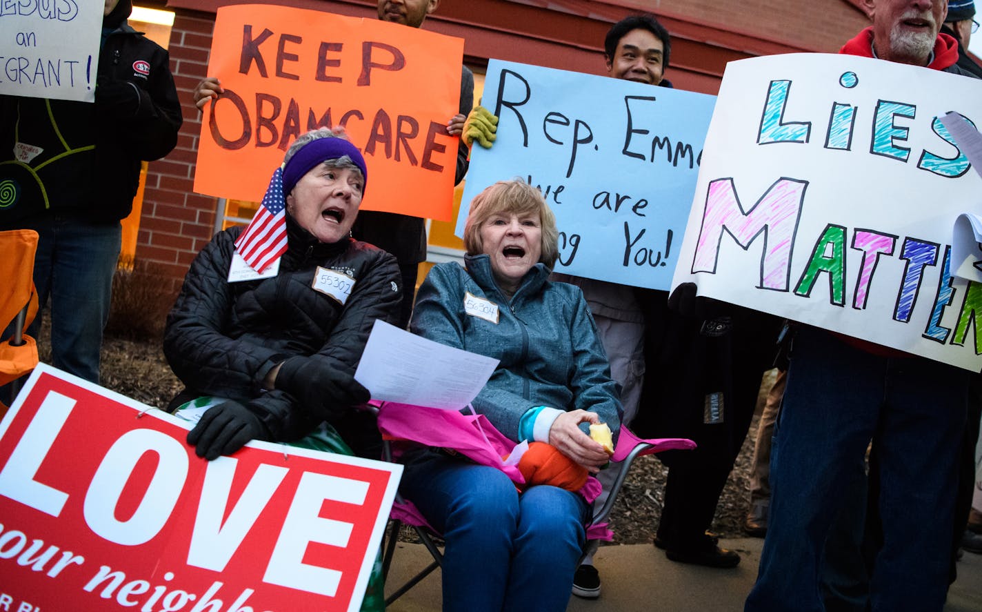 Folks waiting to get into Rep. Tom Emmer's town hall earlier this year sang &#x201c;This Land is Your Land&#x201d; while in line for hours.