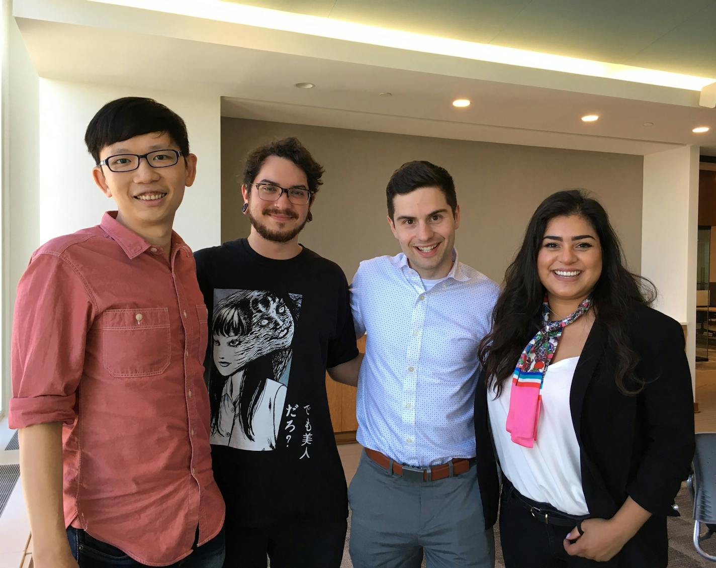 Tommy Khoo, Edwin Melendez, Sean Higgins and Risa Piper, employees of BetterTime Co., are developing and selling an application that uses artificial intelligence to help people make better use of their time.