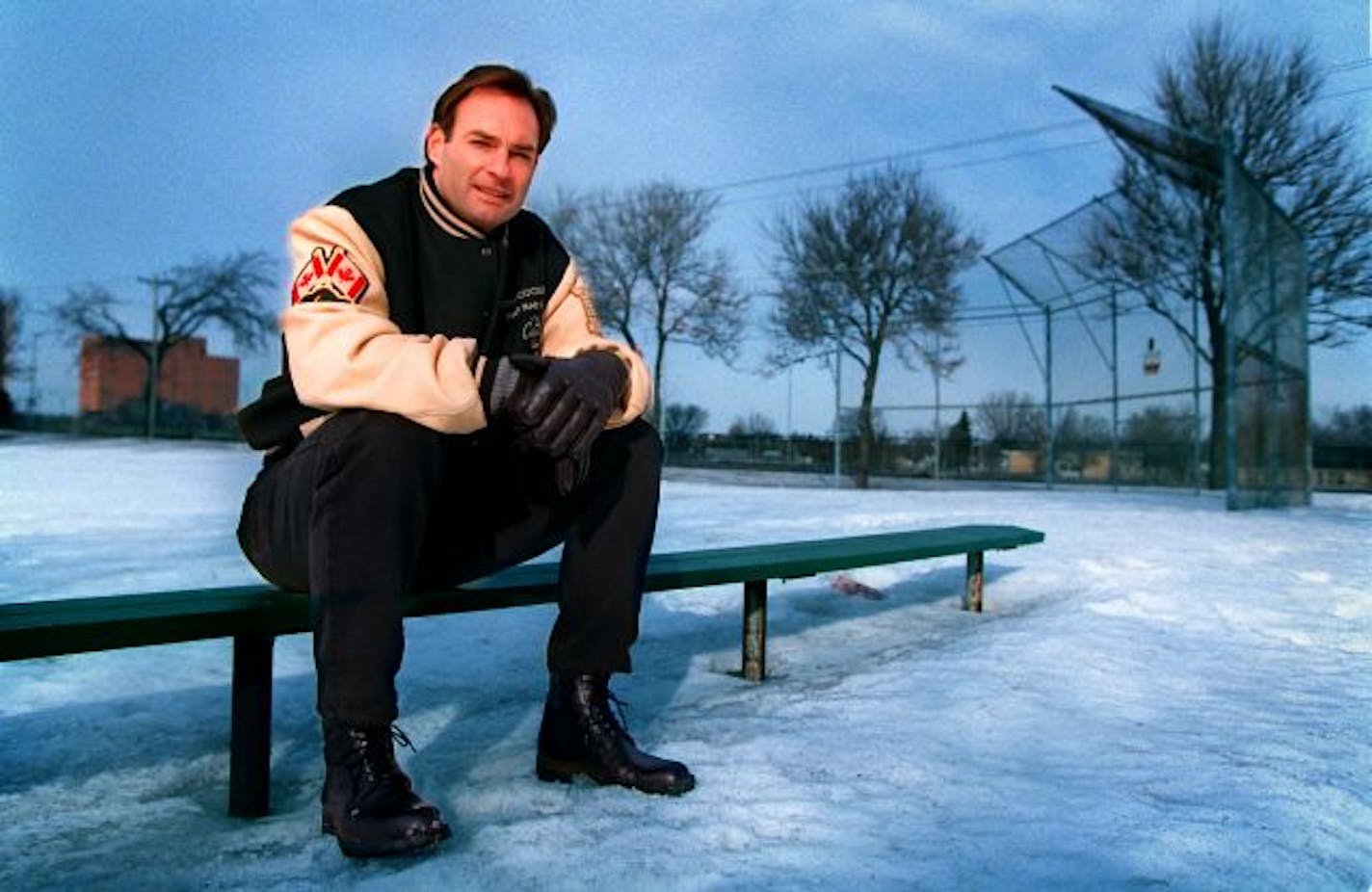 Paul Molitor, back home in the twilight of his carreer, rests on the bench at Oxford Park in St. Paul where he played as a kid.