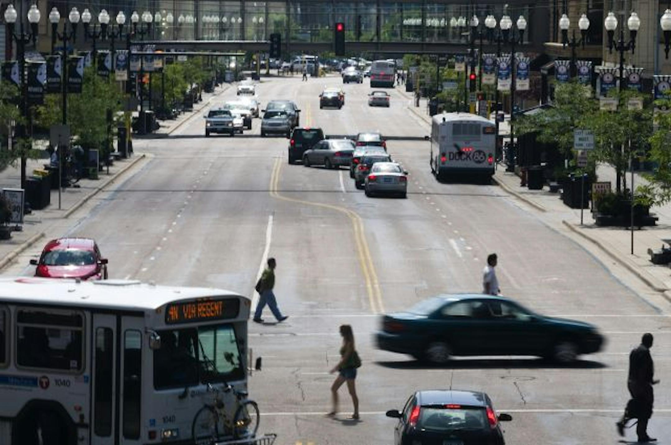 The congested intersection of Hennepin Avenue and S. 7th Street on Tuesday afternoon. The city said there have been no accidents involving bikes in the area on Hennepin or 1st so far this year.