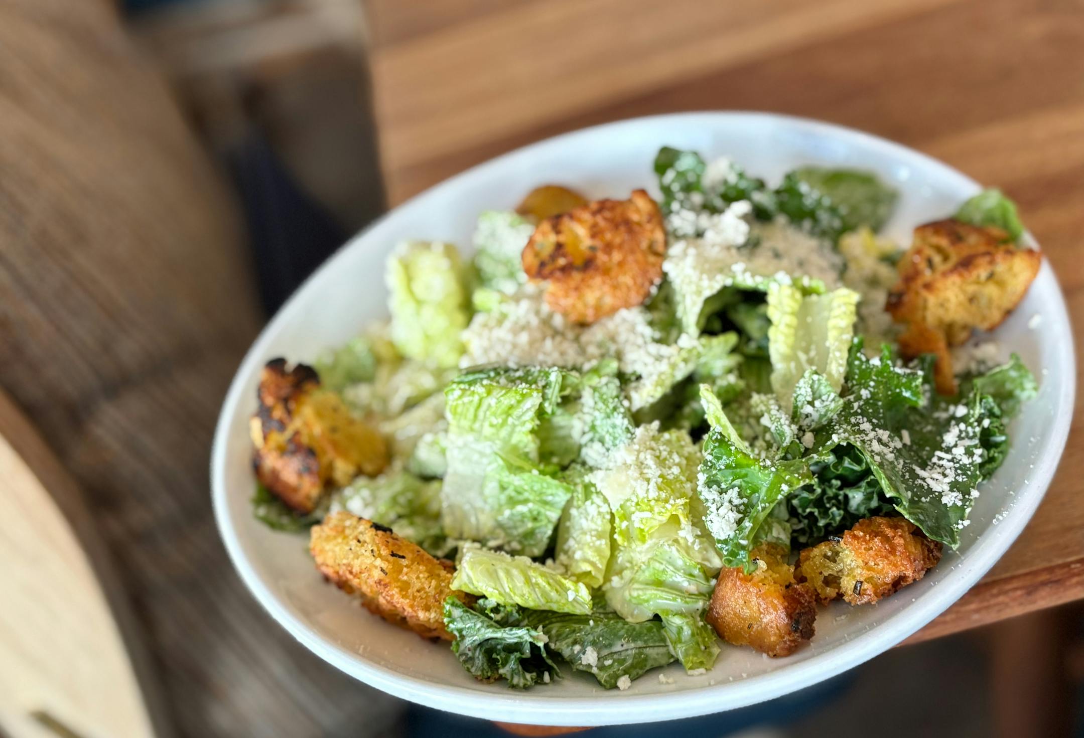 Giulia Caesar Salad with house made focaccia croutons.