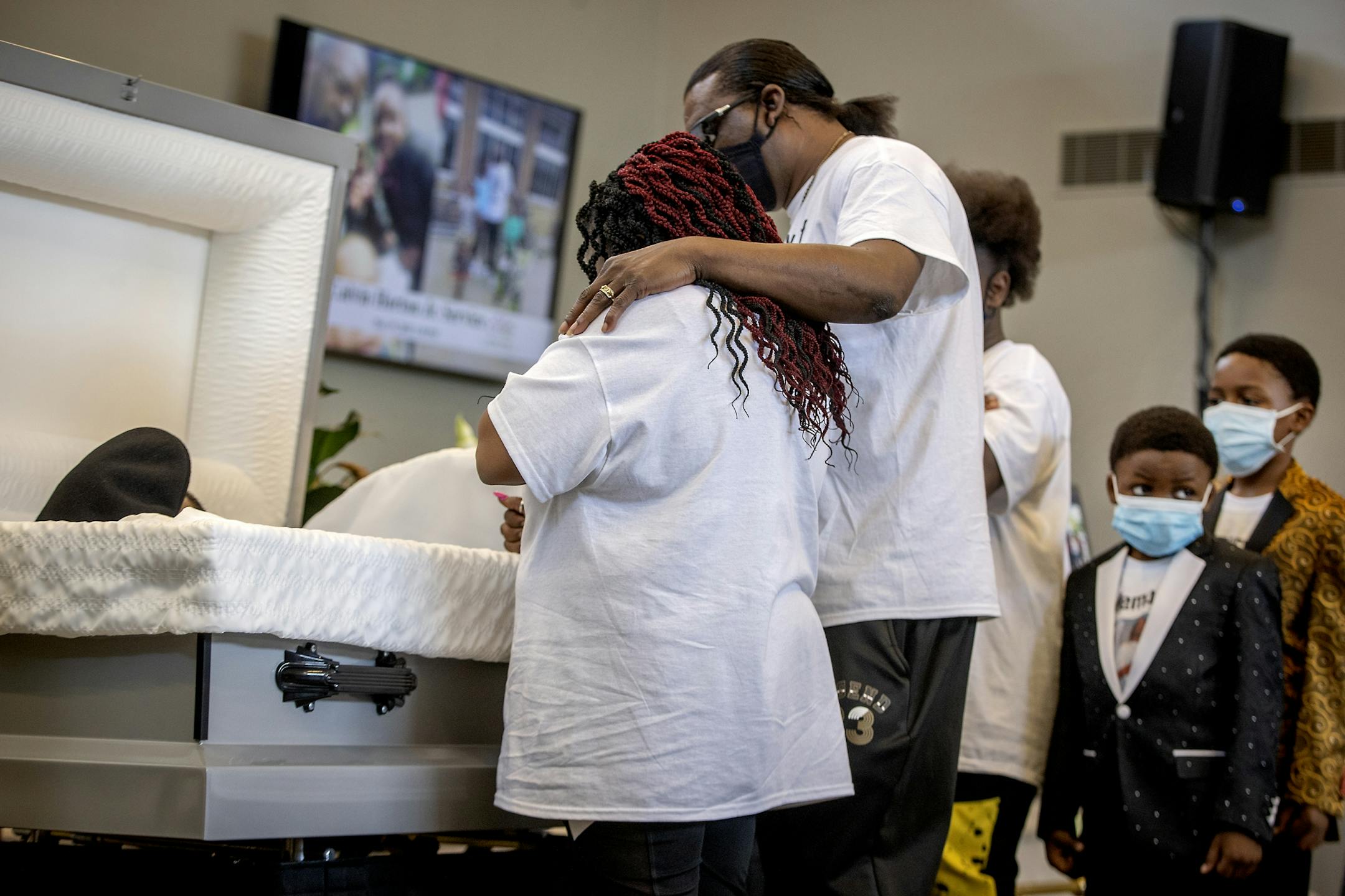 Family and friends of Calvin L. Horton Jr. gathered for his funeral at Estes Funeral Chapel, Friday, June 19, 2020 in Minneapolis, MN. Horton was shot and killed by John Richard Rieple, a pawn broker. Police found Horton lying on the sidewalk in front of the shop near Bloomington and Lake on the second night of civil unrest in the aftermath of the killing of George Floyd at the hands of Minneapolis police.