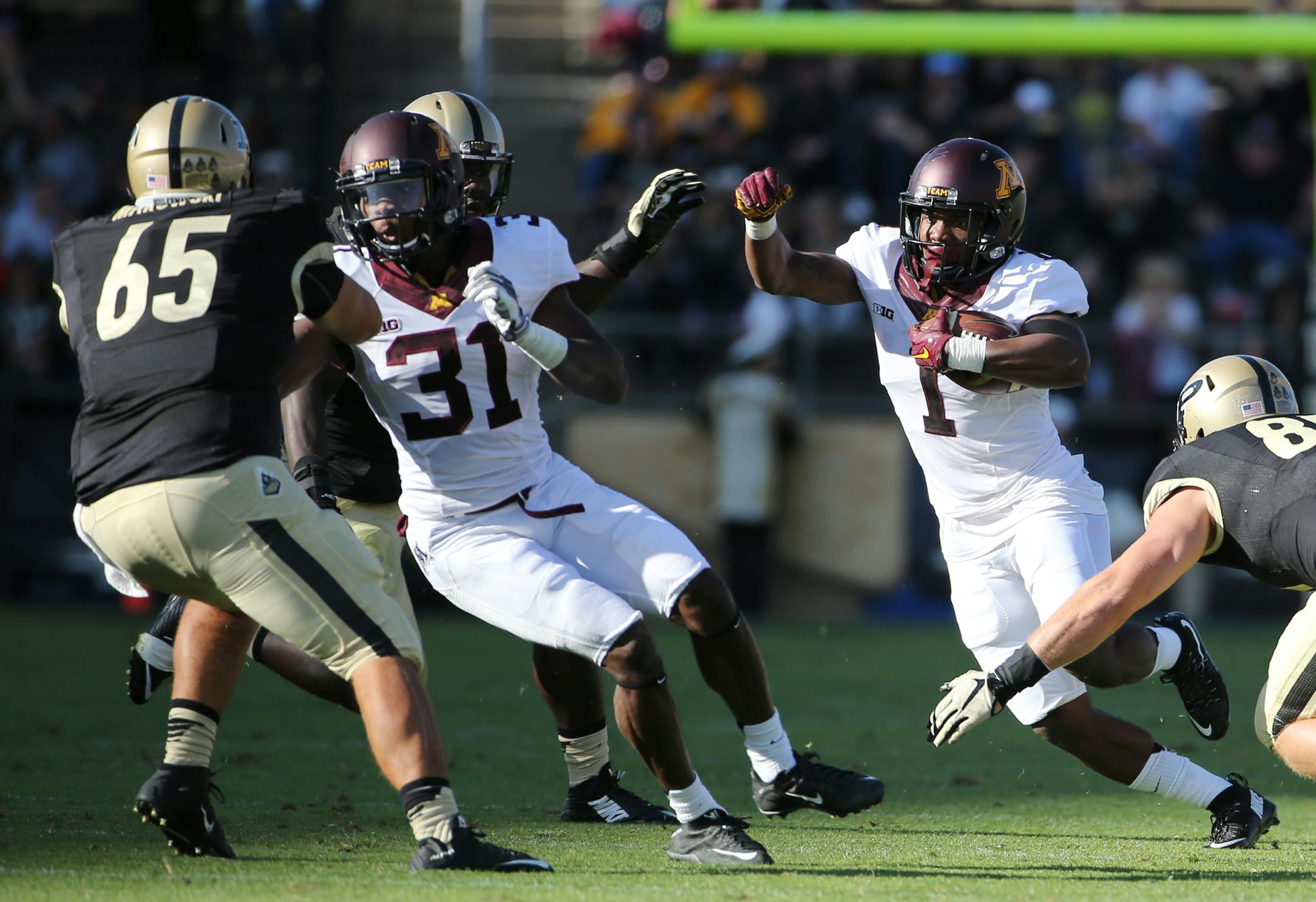 Gophers wide receiver KJ Maye ran with the ball against Purdue in October of 2015. This year's Gophers game at Purdue on Oct. 7 has been set for 2:30 p.m. on ESPN2.