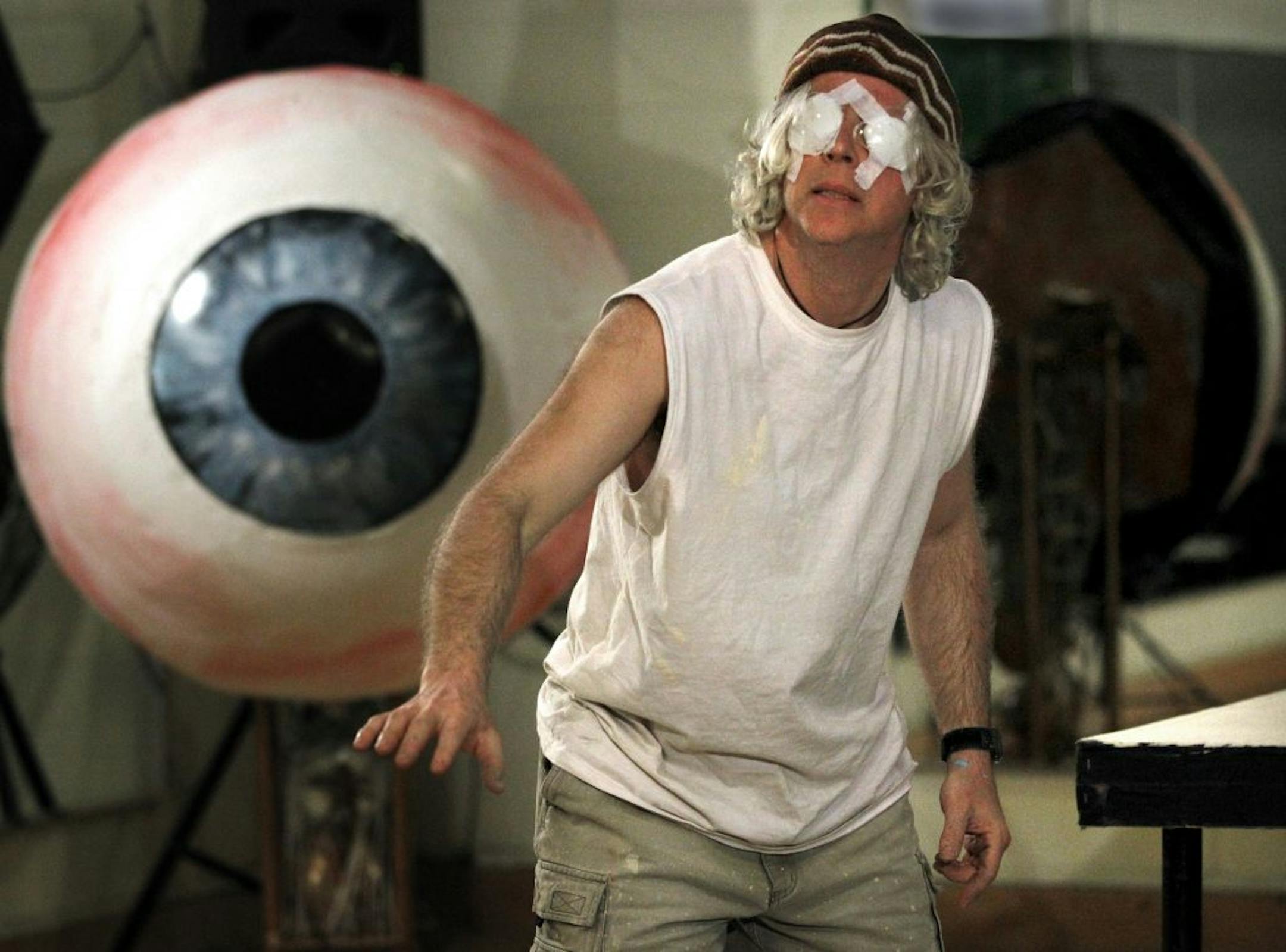 Paul Herwig moved gingerly as he rehearsed a scene in "Now Eye See You, Now Eye Don't."