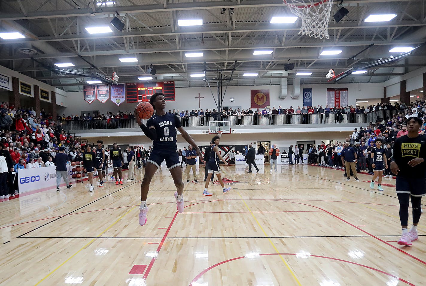 Bronny James, son of LeBron James, did his best Michael Jordan impression while he and Sierra Canyon teammates warmed up for their game against Patrick School