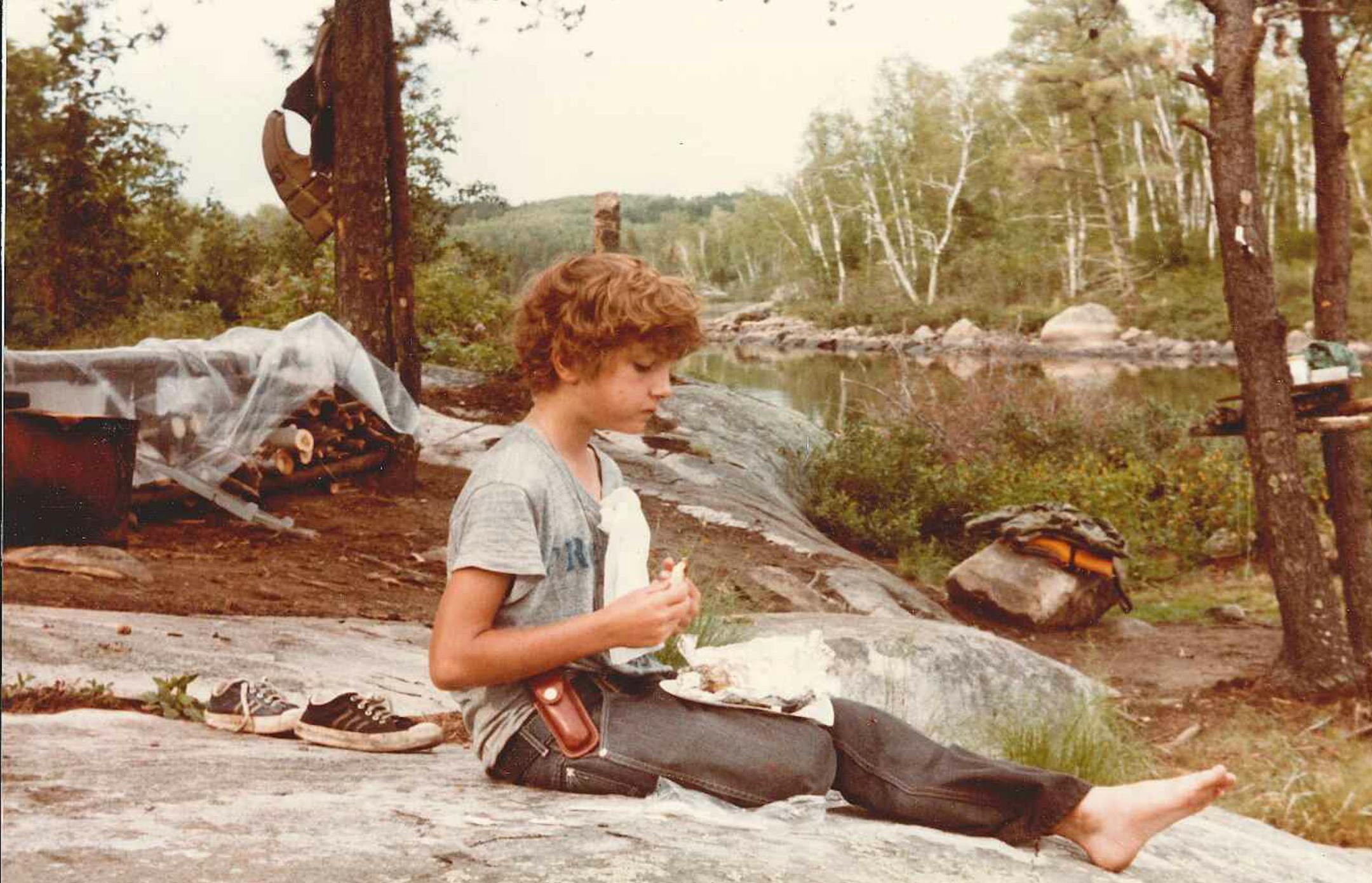 An old family photo shows Dennis Pernu as a boy, close in age at the time to his son Leo, shown right at the same location near Nestor Falls, Ontario.