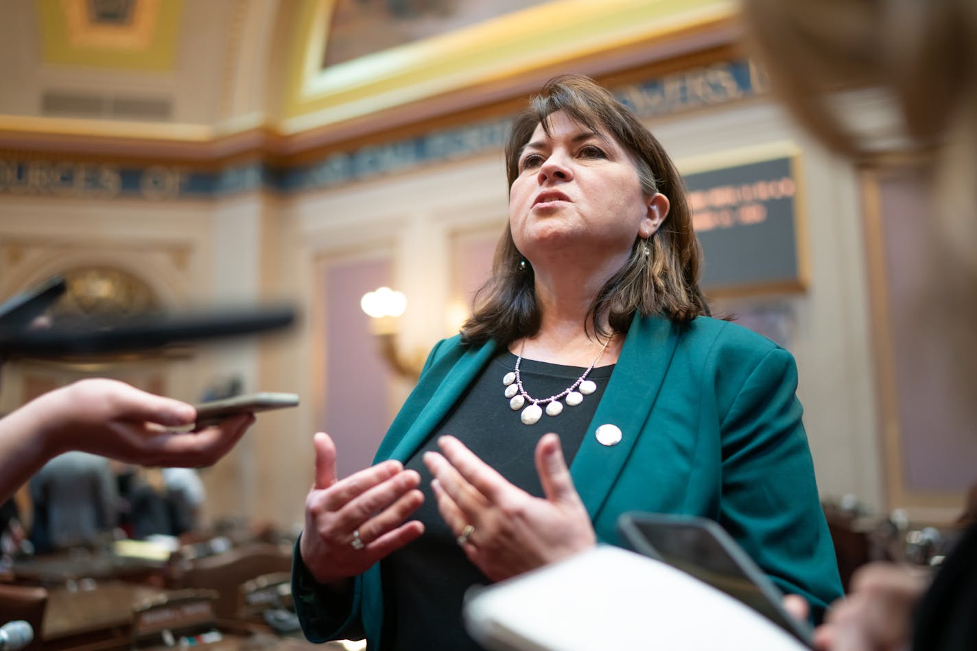 New Senate Minority Leader Susan Kent, DFL-Woodbury, talked with reporters after the floor session. ] GLEN STUBBE • glen.stubbe@startribune.com Tuesday, February 11, 2020 The first day of the 2020 Minnesota legislature.