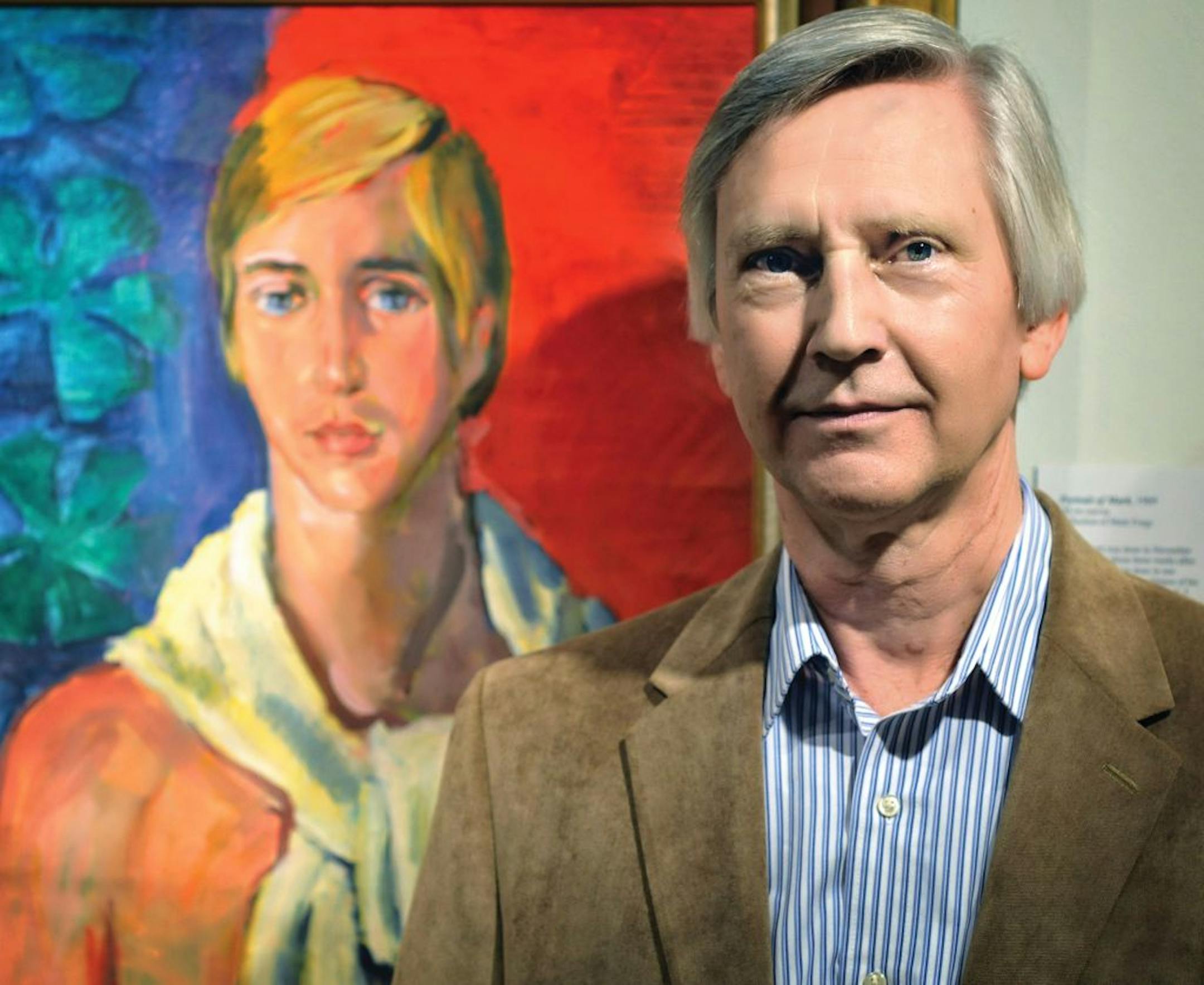 Mark Forgy with a Modigliani-inspired work by his mentor, Elmyr de Hory.