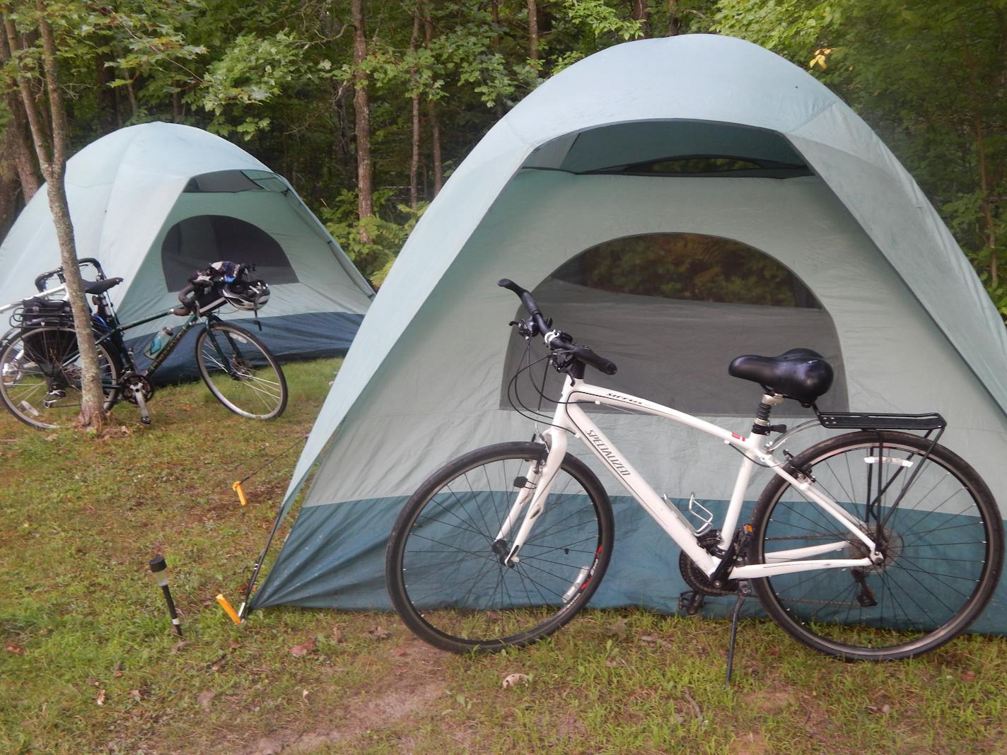 Cyclists campsite in northern Minnesota with Wahoo! Adventures.