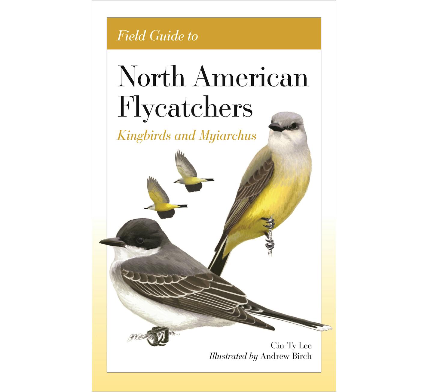 The book jacket of "North American Flycatchers" featuring images of the male and female birds perched and in flight