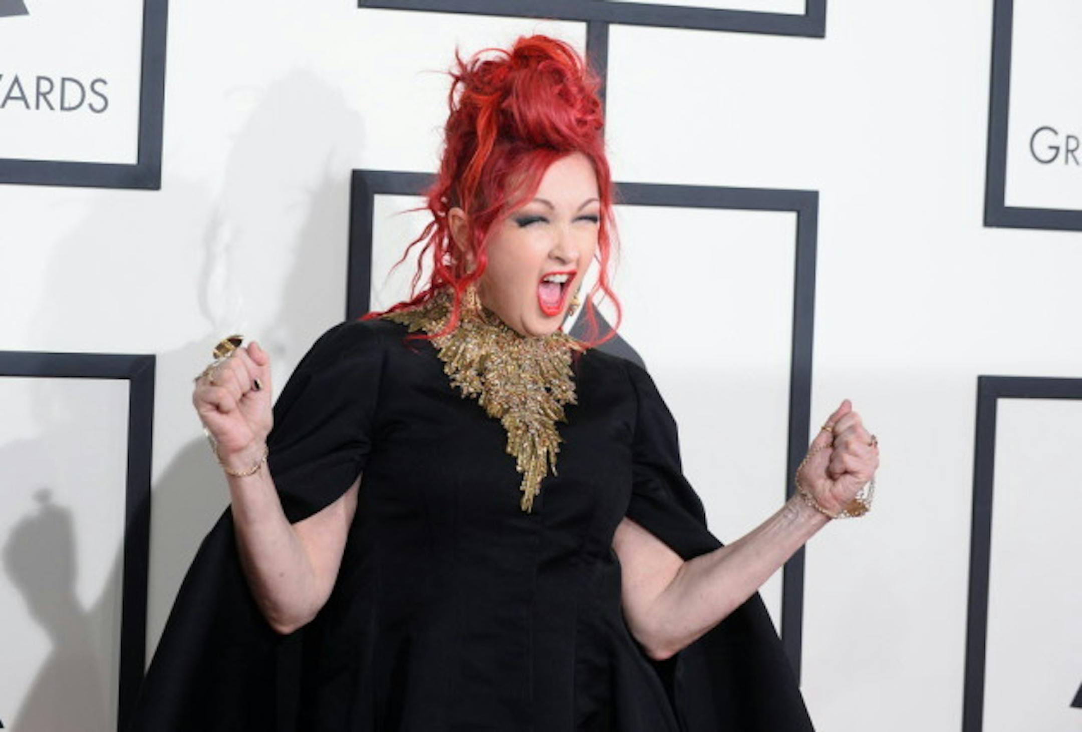 Cyndi Lauper won another Grammy on Sunday for best theater album ("Kinky Boots") and was also on hand to introduce Carole King's performance. / Jordan Strauss, Invision/AP