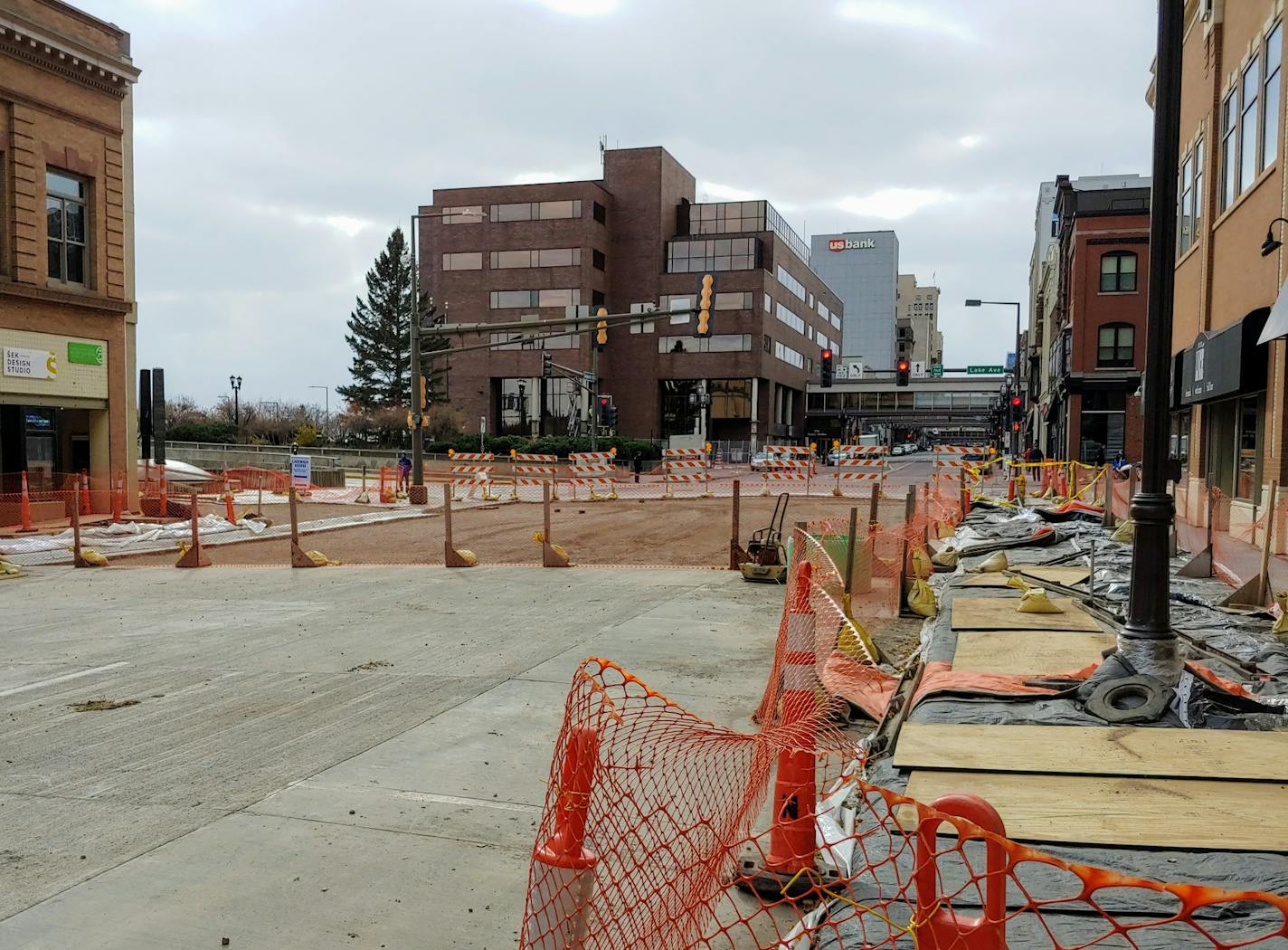 Work remains to be completed near the intersection of Lake Avenue and East Superior Street in downtown Duluth on Thursday. The city said the street will reopen Nov. 15.