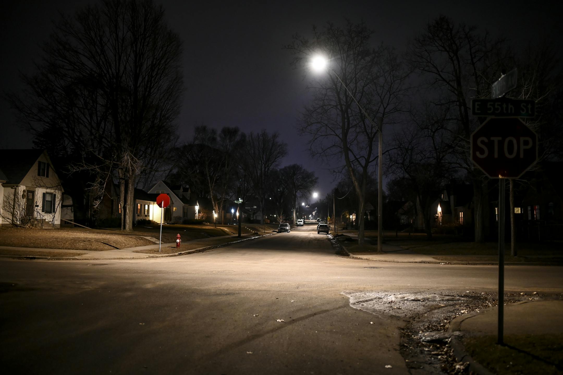 New LED streetlights illuminated South 13th Avenue at East 55th Street in south Minneapolis Wednesday night.