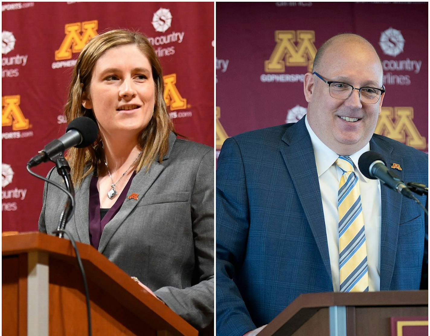 Gophers women's basketball coach Lindsay Whalen, left, and men's hockey coach Bob Motzko