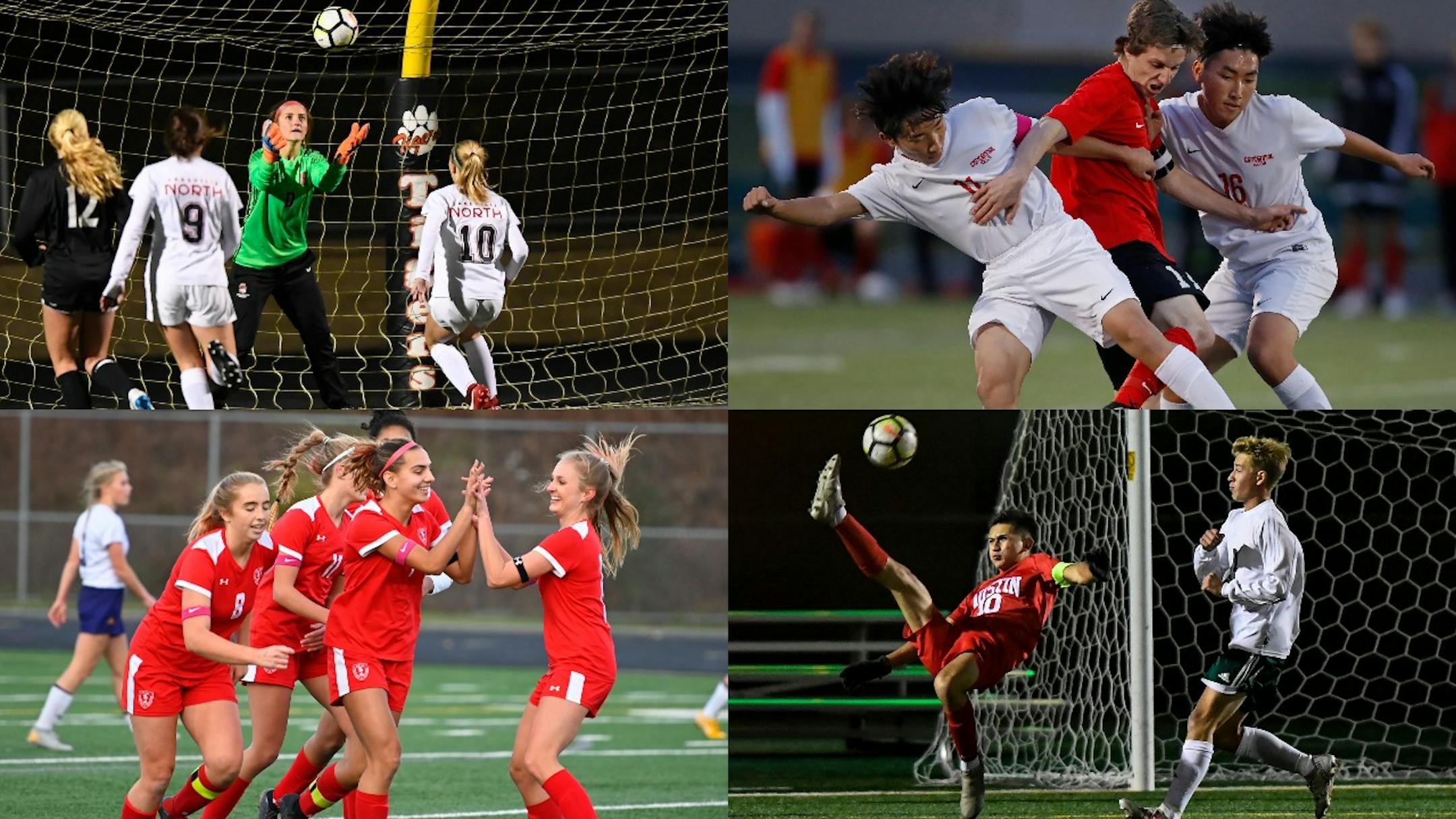 Clockwise from top left: Stillwater goalkeeper Evie Kohn; Duluth East midfielder Seth Hoffman (11); Benilde-St. Margaret's; Austin midfielder Kevin Ortiz. Star Tribune file photos.