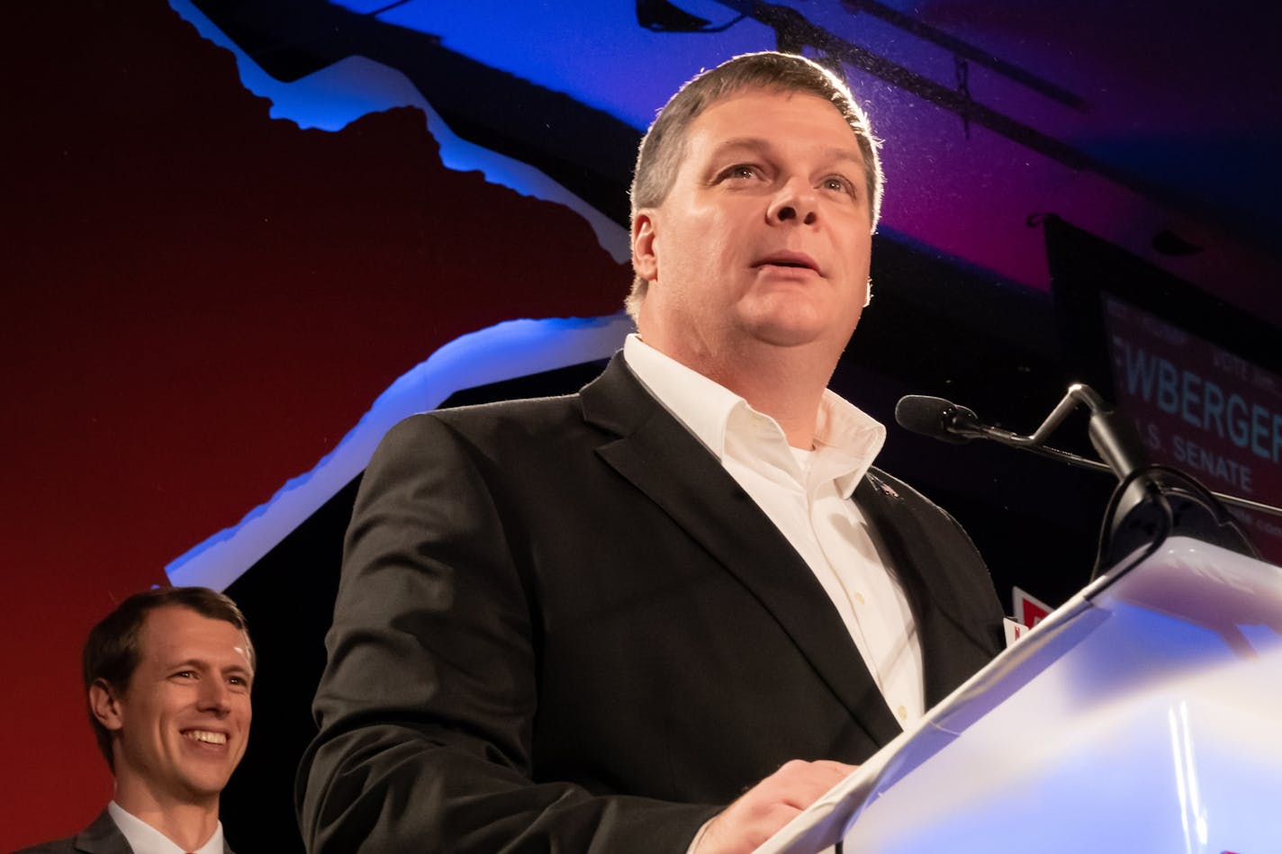 Stater Rep Jim Newberger spoke to the crowd at GOP headquarters.