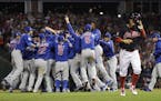 Chicago Cubs celebrate after Game 7 of the 2016 World Series.