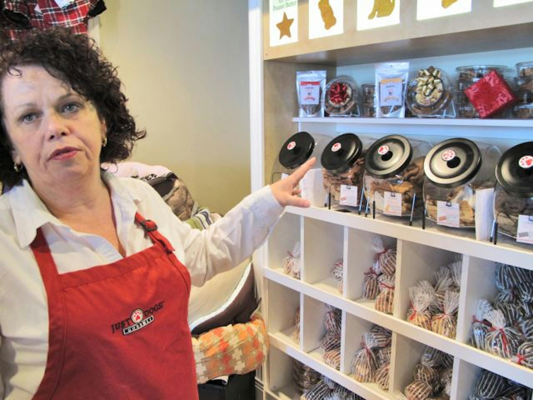 003: Just Dogs Gourmet sells some of its cookies loose, so owners can let their dog try one before investing in a whole bag, said owner Michelle Latulippe-Garcez.