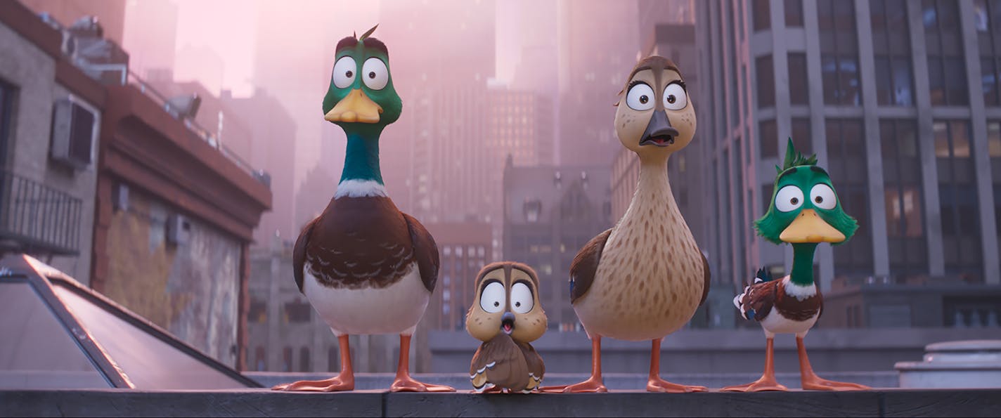 From left: Mack (Kumail Nanjiani), Gwen (Tresi Gazal), Pam (Elizabeth Banks) and Dax (Caspar Jennings) in a scene from "Migration." (Illumination Entertainment &amp; Universal Pictures/TNS)