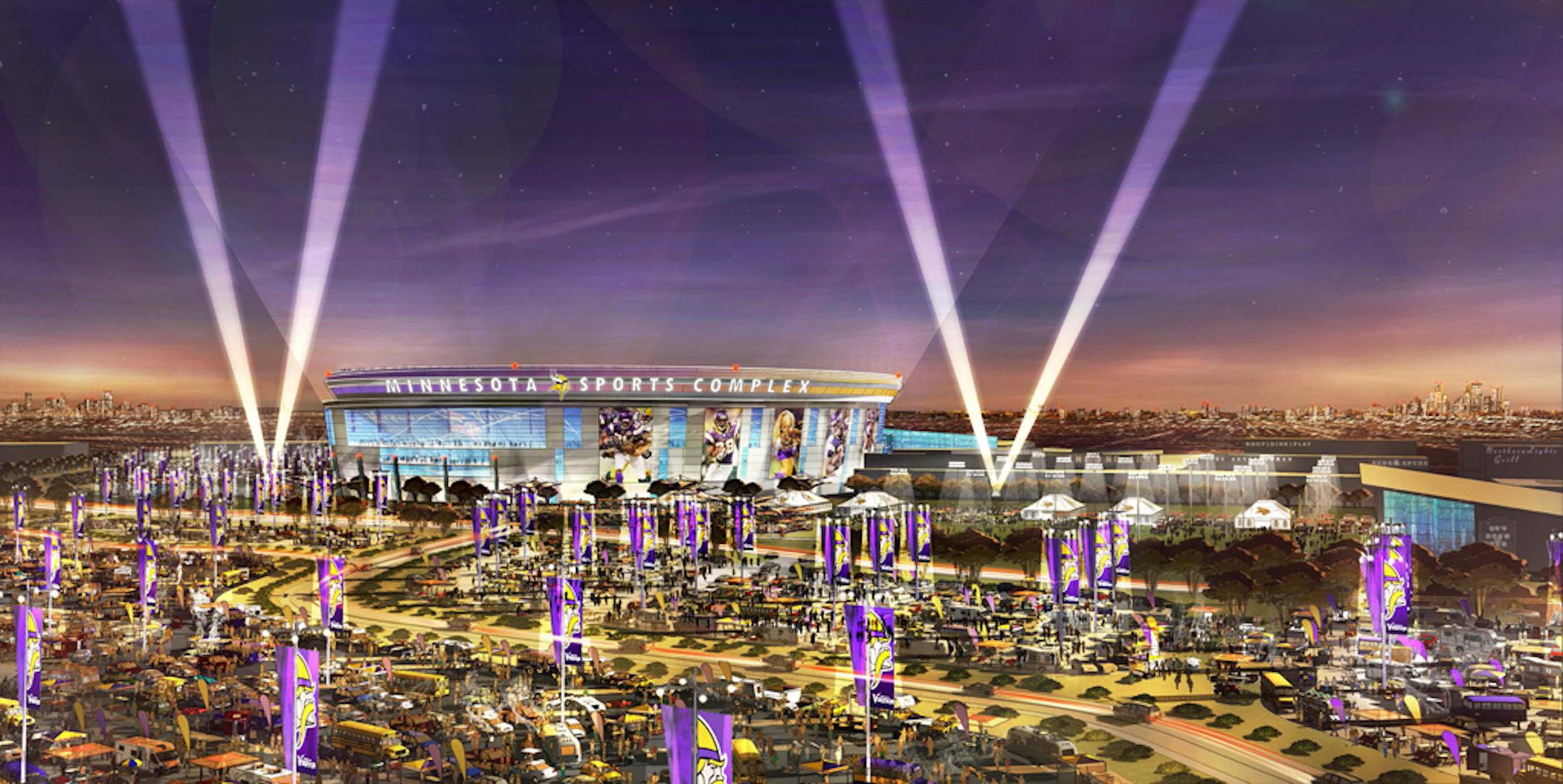 The Vikings released this artist's rendering of what a proposed Arden Hills Vikings stadium might look like.
