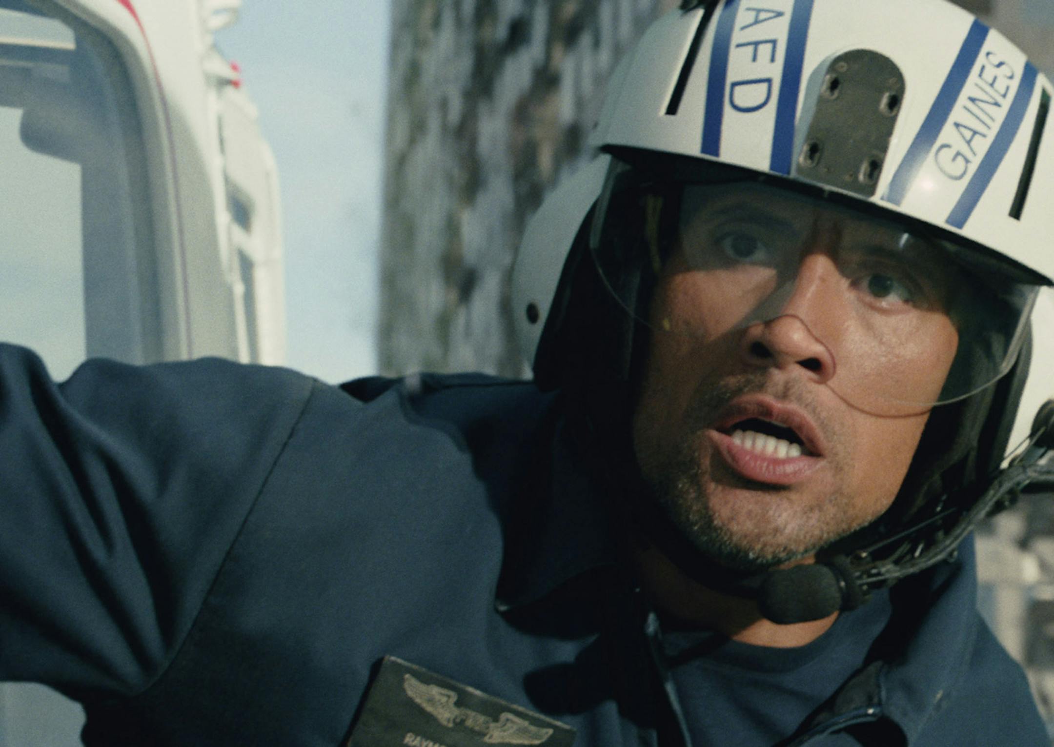 Dwayne Johnson as Ray in the action thriller "San Andreas," a prouction of New Line Cinema and Village Roadshow Pictures, released by Warner Bros. Pictures. (Jasin Boland/Warner Bros.) ORG XMIT: 1168525