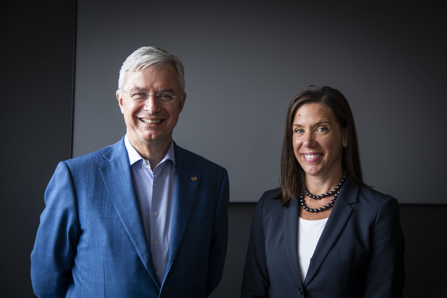 Corie Barry, right, CEO of Best Buy, with Executive Chairman Hubert Joly.(LEILA NAVIDI/Star Tribune)