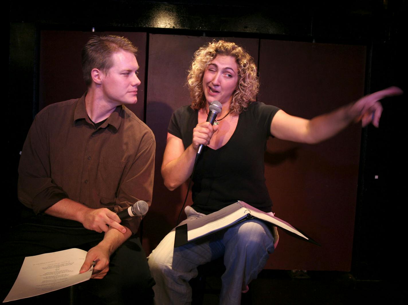 Renee Jones Schneider/Star Tribune Caleb and Katy McEwen rehearse a song titled "WWJD" of their act "Shut Your American Pie-Hole, or Discount Family Values," that opens Sept 9 at the Brave New Workshop in Minneapolis.