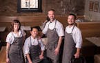 From left: Pastry chef Carrie Riggs, cafe chef Matt Sprague, chef/owner Alex Roberts and restaurant chef Lucas Rosenbrook pose for a portrait in the d
