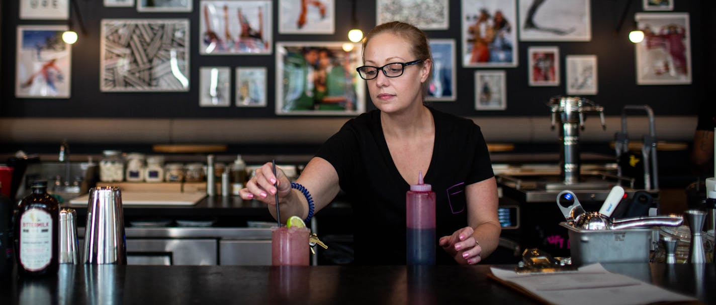 Nicole Vibar mixes up the Moxy hotel's "zippy" signature drink.