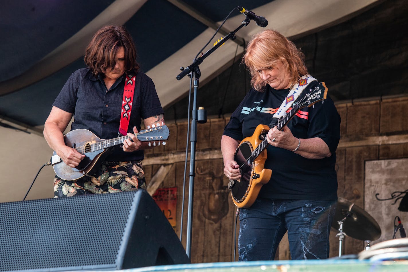 Amy Ray, left, and Emily Saliers of Indigo Girls perform at the New Orleans Jazz and Heritage Festival on Sunday, April 28, 2019, in New Orleans. (Photo by Amy Harris/Invision/AP) ORG XMIT: INVW