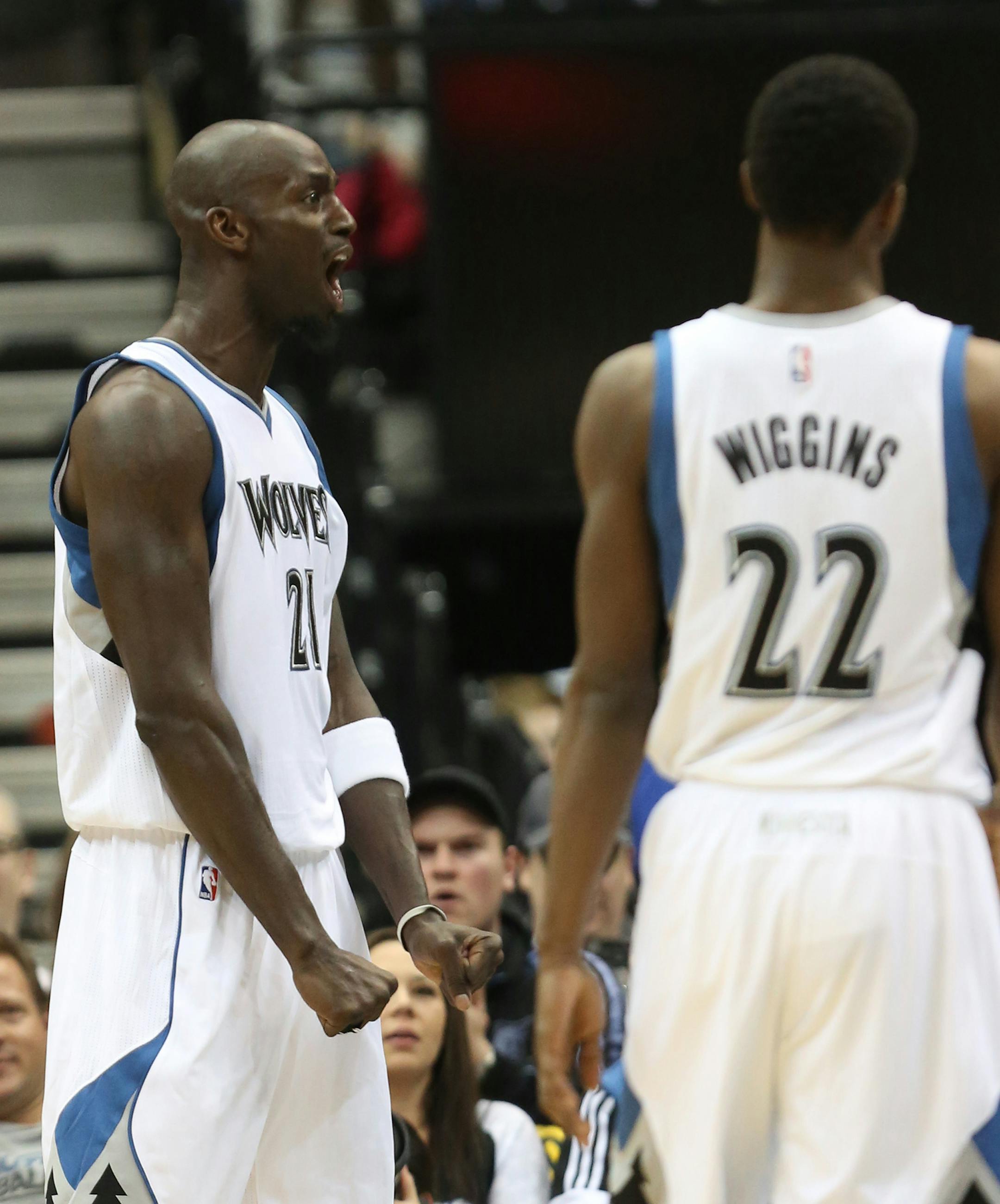 Wolves Kevin Garnett showed his displeasure with a foul called on him during the first half. ] (KYNDELL HARKNESS/STAR TRIBUNE) kyndell.harkness@startribune.com Wolves vs Grizzlies at the Target Center in Minneapolis, Min., Saturday, February 28, 2015.