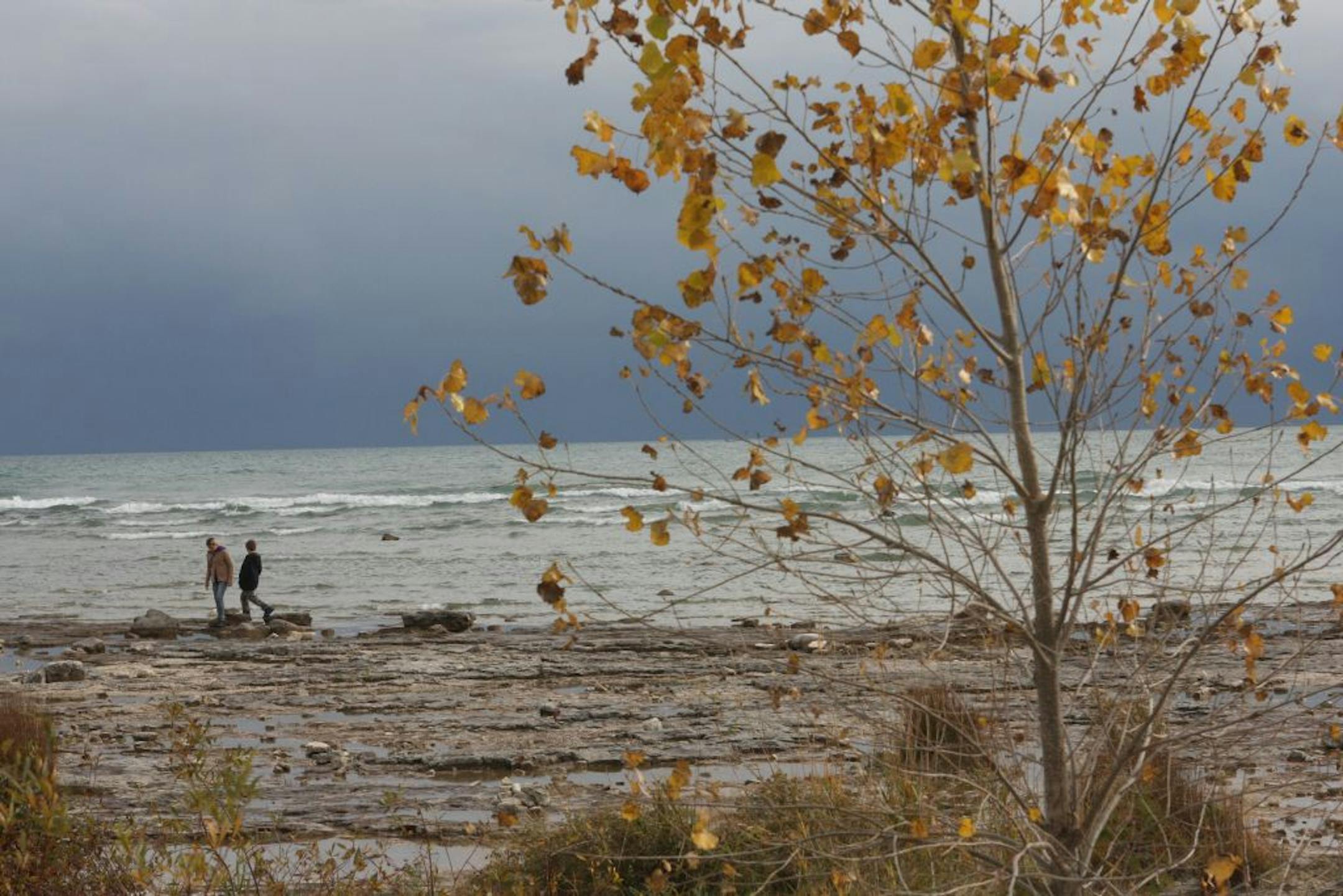 Lake Michigan surrounds Cana Island on three sides.