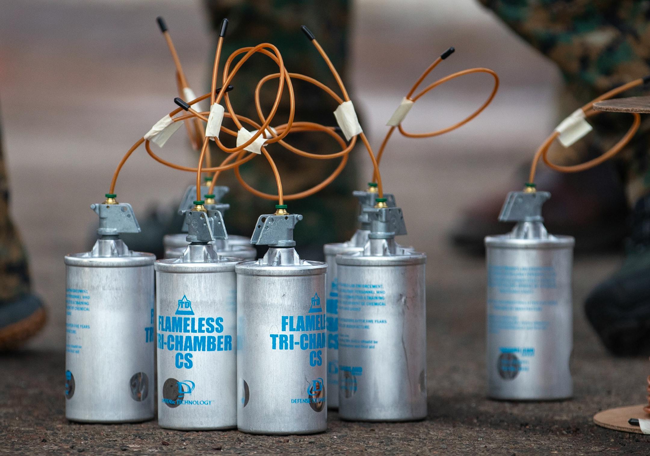 Canisters of flameless tri-chamber CS were loaded into a device that launches them from the end of the Sheriff department's armored vehicle.